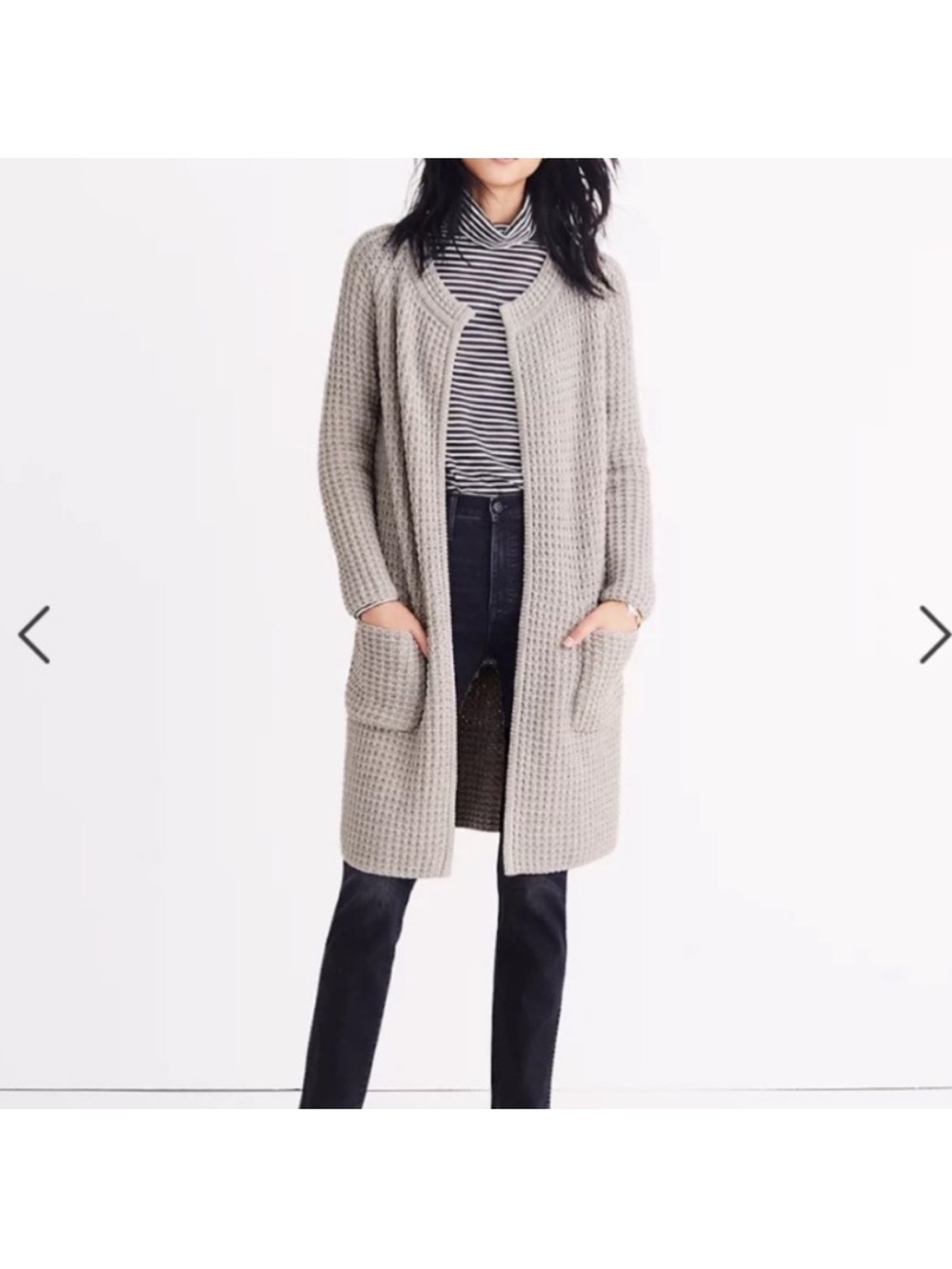 Madewell Light Gray Waffle Knit Long Cardigan Size S Cotton Wool Blend